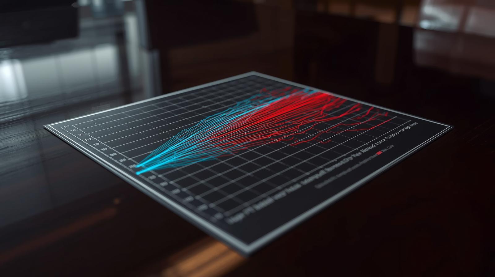 Gráfico atuarial demonstrando a divergência progressiva entre a precisão teórica de um modelo no momento do deploy e o declínio agressivo da acurácia real (Model Drift) ao longo de doze meses operacionais.